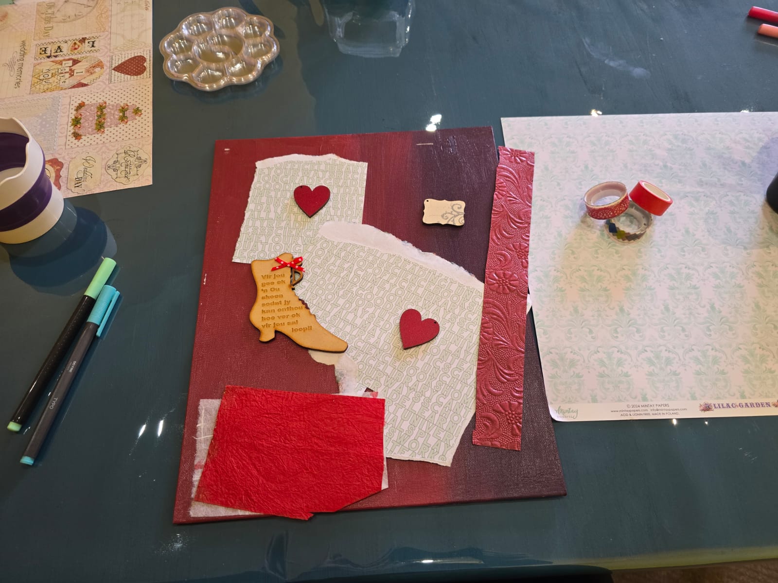 Heart-themed decoupage canvas